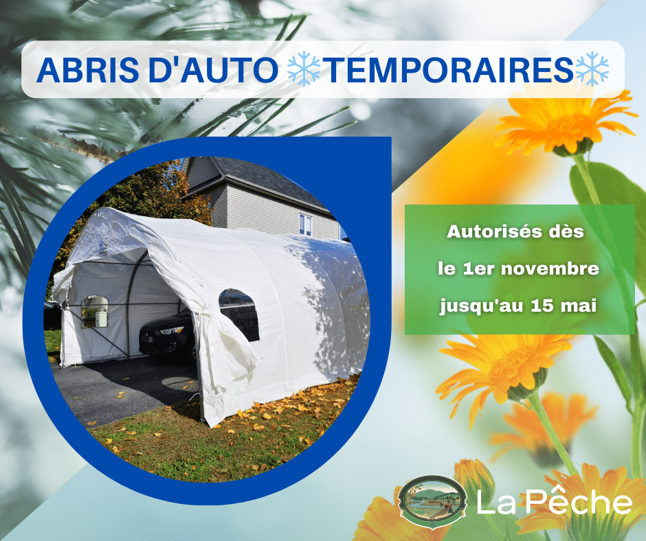 Vous pouvez installer votre abri d’auto temporaire dès aujourd’hui ! 1 abris tempo 1 nov au 15 mai 2024