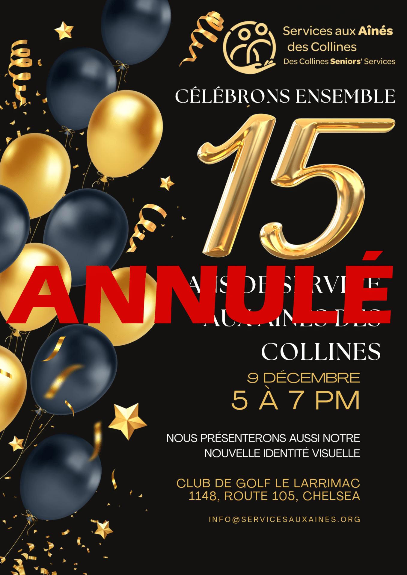 ANNULÉ - Célébrons ensemble 15 ans de service aux aînés des Collines 1 15 ans de service aux ainees des collines 9 decembre 1