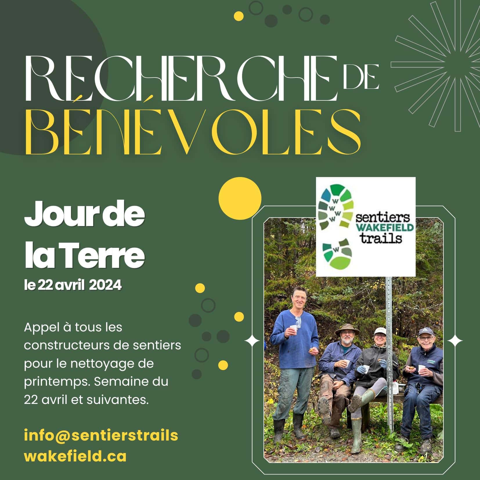 Sentiers Wakefield recherche benevoles 22 avril 2024