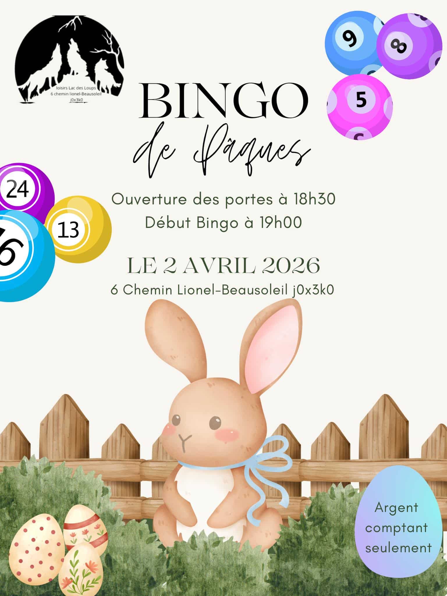 Bingo Paques 2026 04 Lac des Loups