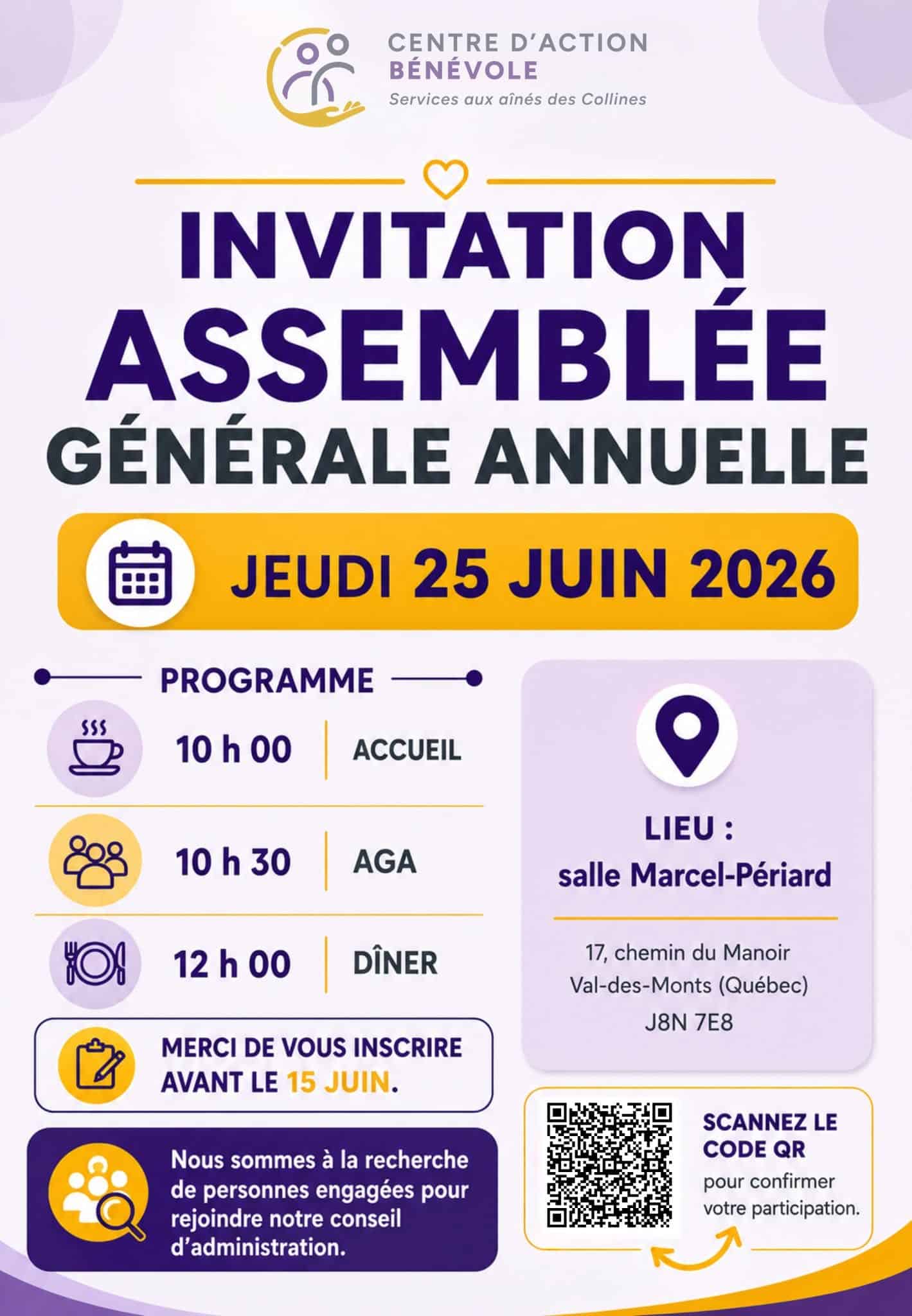 25 juin 2026 AGA Centre daction benevole Services aux aines des Collines